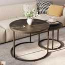 aboxoo Round Nesting Coffee Table Side Set of 2 End Tables for Living Room Bedroom Balcony,Black Faux Marble Wooden Table 23.6IN Accent Large Coffee Table with Steel Frame