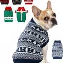 Dog Christmas Sweater, Soft Warm Pet Clothes Coat for Small Medium Large Dogs and Cats Boy Girl, Fall Cozy Holiday Turtleneck Knitting Collar Pullover Pup Outfit Costume for Thanksgiving New Year (Blue Pattern 2)