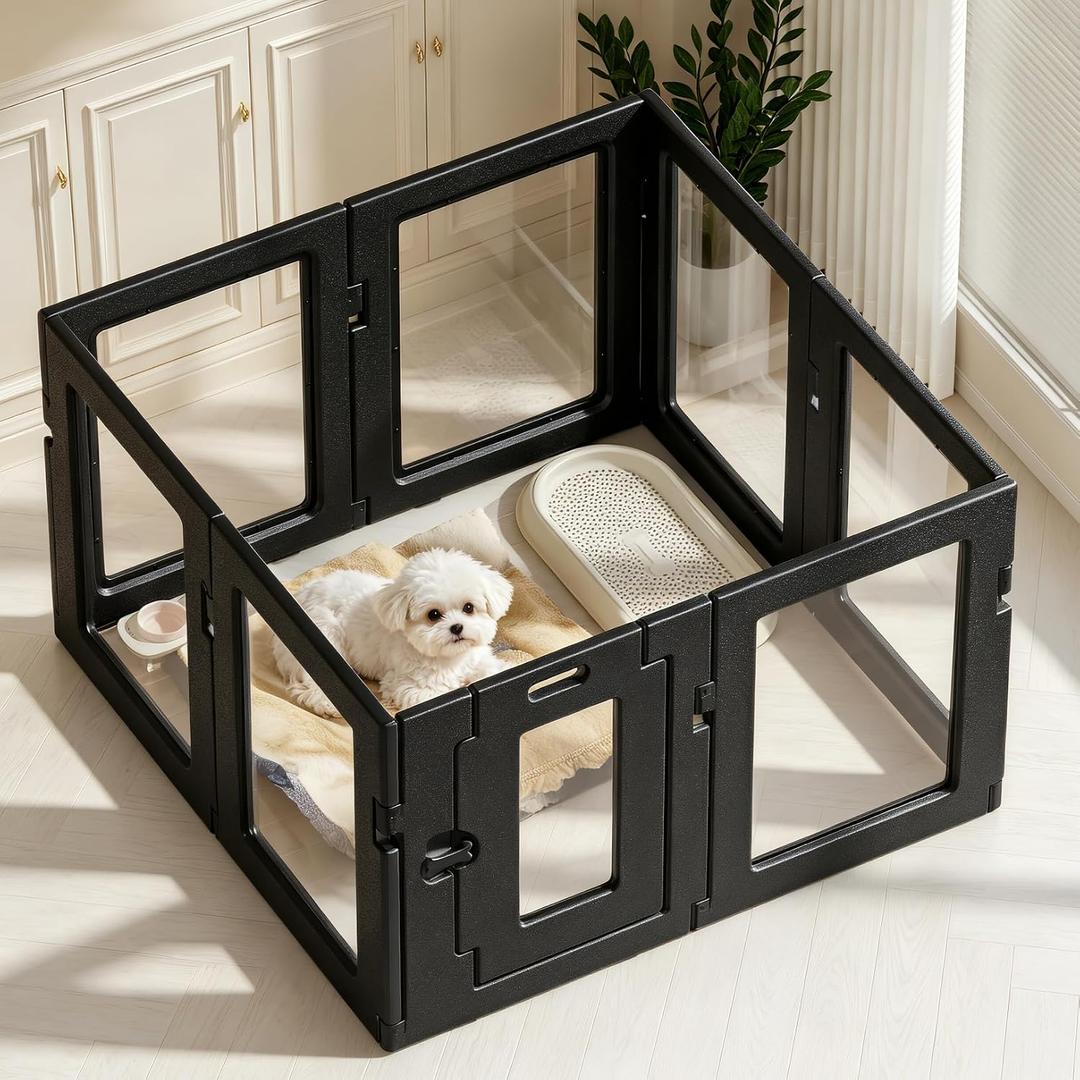 Yunphia Clear Acrylic Indoor Dog Playpen, 8 Panels, 24 in H for Small Dogs