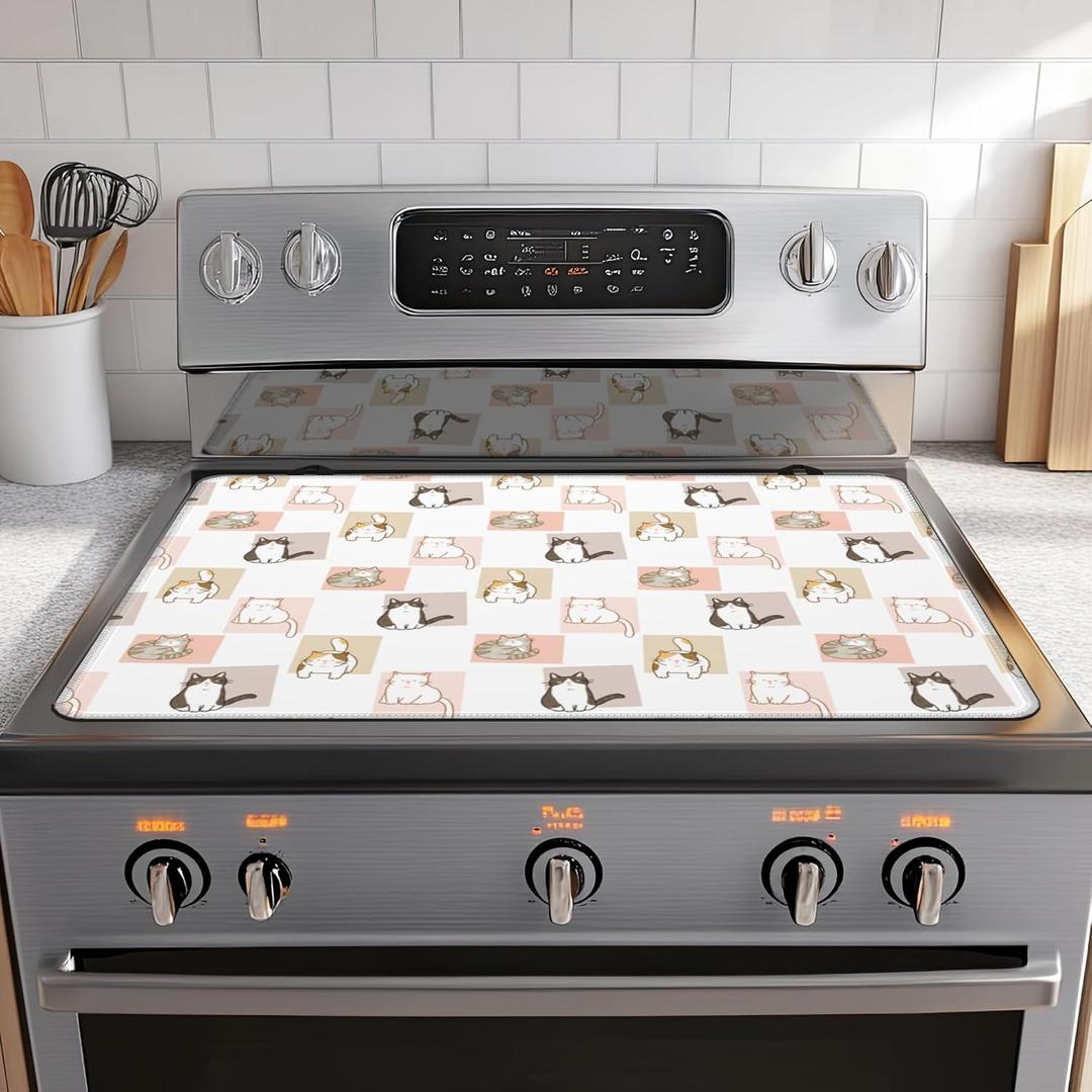 Electric Stove Top Cover for Glass & Smooth Tops - 28.5'' x 20.5'' Non-Slip Stove Protector with Cat Design, Scratch Proof Kitchen Counter Cover