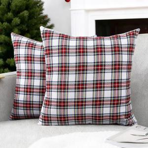 CARRIE HOME White Tartan Plaid Pillow Covers 18x18 White Plaid Christmas Throw Pillows Set of 2 Christmas Decor for Living Room or Front Porch