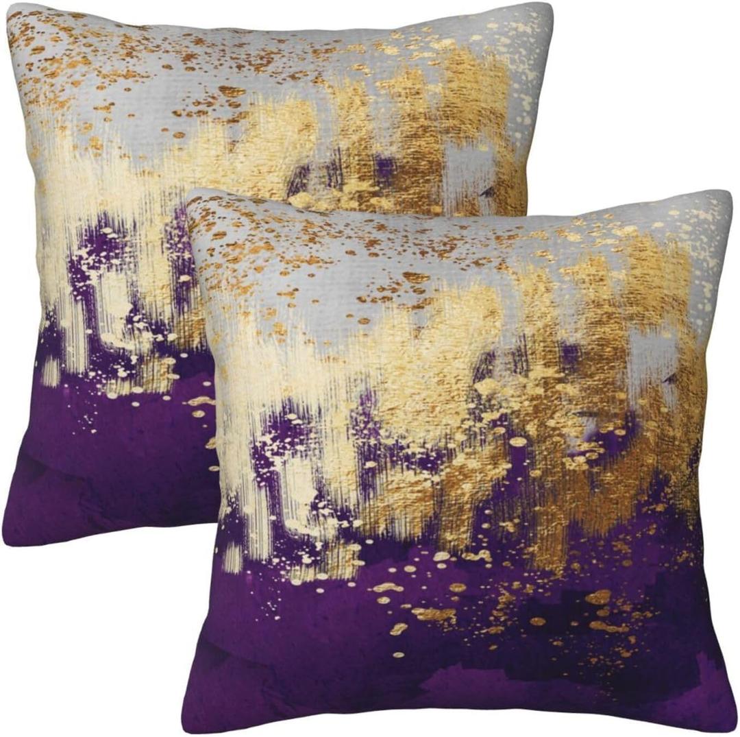 Weiscode Purple and Gold Abstract Art Throw Pillow Covers, 18x18 Inch, Gold Purple Decorative Pillows for Couch Living Room Bedroom Sofa Decor, Luxury Modern Art Pillowcase Cushion Covers