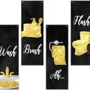 Qiwog 4 Pcs Gold Bathroom Decor Wooden Sign, Glam Bathroom Wall Art, Black And Gold Wall Art, Modern Women Funny Wooden Hanging Sign For Washroom Bathroom Restroom Farmhouse Decor, A23, Rustic