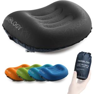 TREKOLOGY Ultralight Inflatable Camping Travel Pillow - ALUFT 2.0 Compressible, Compact, Comfortable, Ergonomic Inflating Pillows for Neck & Lumbar Support While Camp, Hiking, Backpacking (Black)