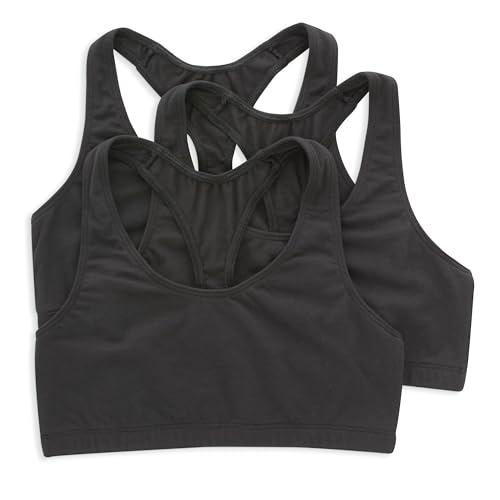 Hanes Racerback Bralette Pack, Stretch Cotton Knit Low-Impact Bra, Moisture-Wicking Cotton T-Back Bra Top, 3-Pack S