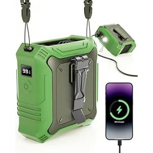 Portable Fan with 5-Speed Settings, Dual-Sided Clip on Wearable Belt Waist Fan for 8000mAh, 2 Settings including Flashlight, Travel Essential for Outdoor Camping as Power Bank