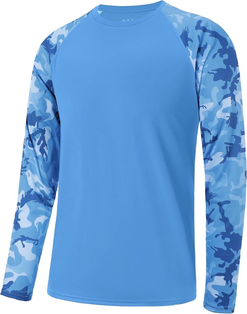 FISHEAL Men's Long Sleeve Fishing Shirts, UPF 50+ Camo Sun Protection Rash Guard, UV Shirt for Swimming Hunting Outdoor M