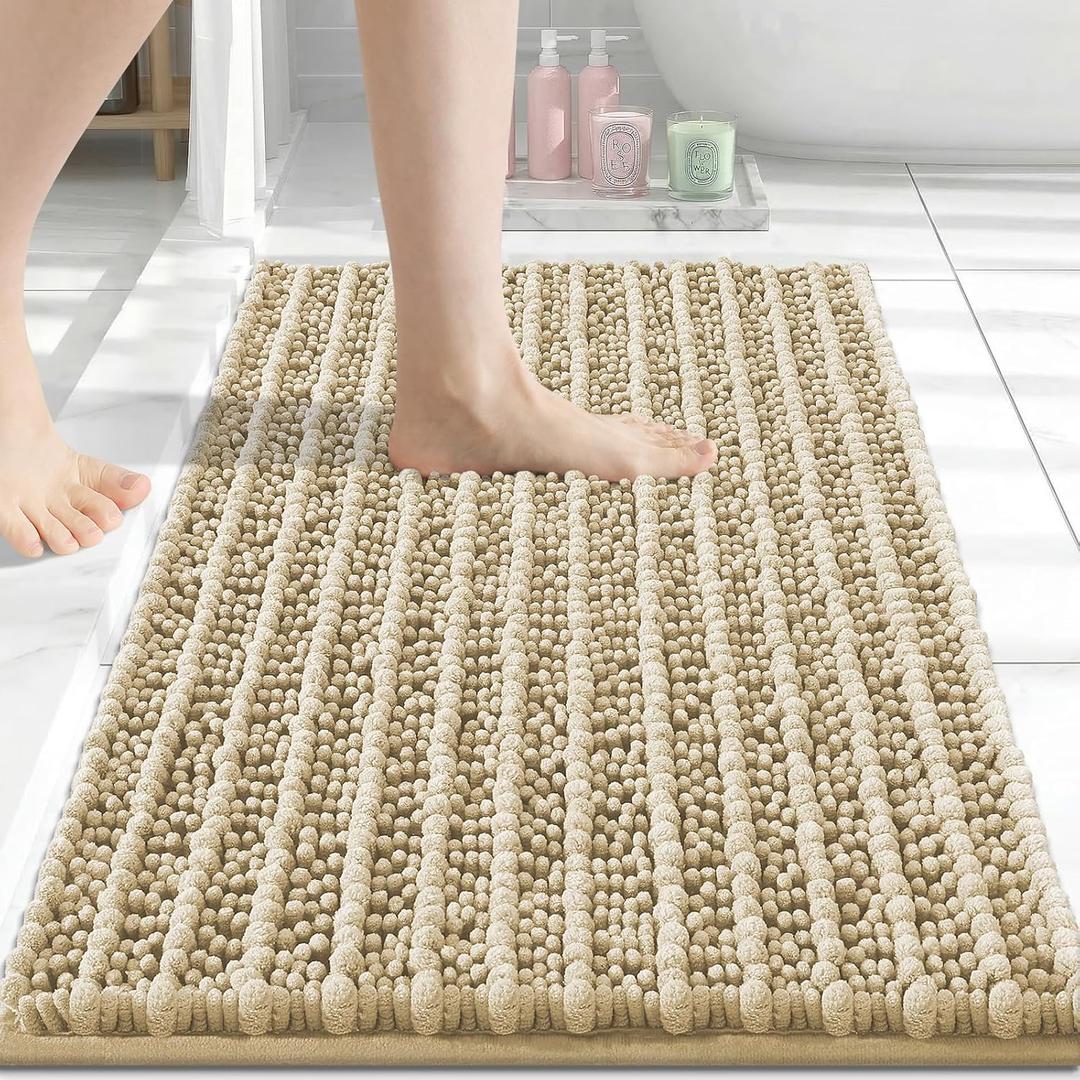 Arotive Luxury Bathroom Rugs 30x17, Extra Soft Thick Absorbent Shaggy Chenille Bath Rugs, Non-Slip Machine Wash Dry, Bath Mats for Bathroom Floor, Tub and Shower, Home Decor Accessories, Beige