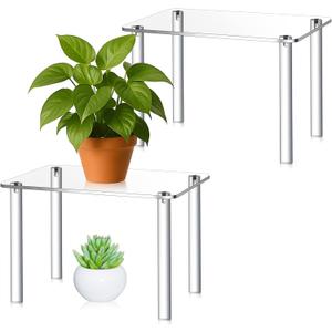 RattanView 2 Pcs 12 Inch Acrylic Risers Display Stands Rectangular 4-leg Acrylic Plant Stand, 6mm Thick Clear Shelf Riser Display Stands for Decor Collectibles Figures and Item Photography