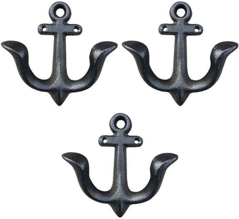 Nautical Anchor Design Wall Hooks Vintage Rustic Cast Iron Coat Hooks Rack Decorative Wall Mounted Antique Hanger (3 Pack)