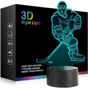 Ticent Hockey Player Night Light, Hockey 3D Lamp Lighting Lights for Kids 7 LED Color Changing Touch Table Desk Lamps Cool Toys Gifts Birthday Xmas Decoration for Sports Hockey Fan