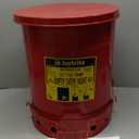 Justrite 10 Gallon Galvanized Steel Oily Waste Can, 18" x 14" Metal Oil Rag Safety Can With Foot Operated Self-Closing Lid for Oil Rag Disposal, Made in the USA, Red, 09300