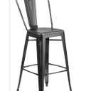 Flash Furniture Commercial Grade 30" High Distressed Black Metal Indoor-Outdoor Barstool with Back, Set of 1