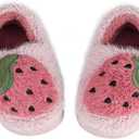 ESTAMICO Girls Cute Cartoon Slippers with Memory Foam Kids Plush Warm Winter House Shoes (Pink)