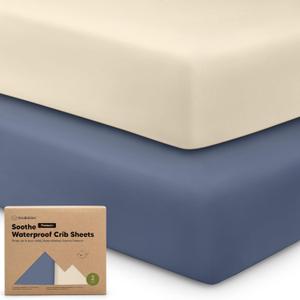 2-Pack Waterproof Crib Sheets for Girl, Boy - Organic Cotton 52X28 Fitted Crib Sheets Neutral, Crib Mattress Protector Sheets,Soft Toddler Bed Sheets,Washable Infant Fitted Baby Crib Sheets (Maritime)