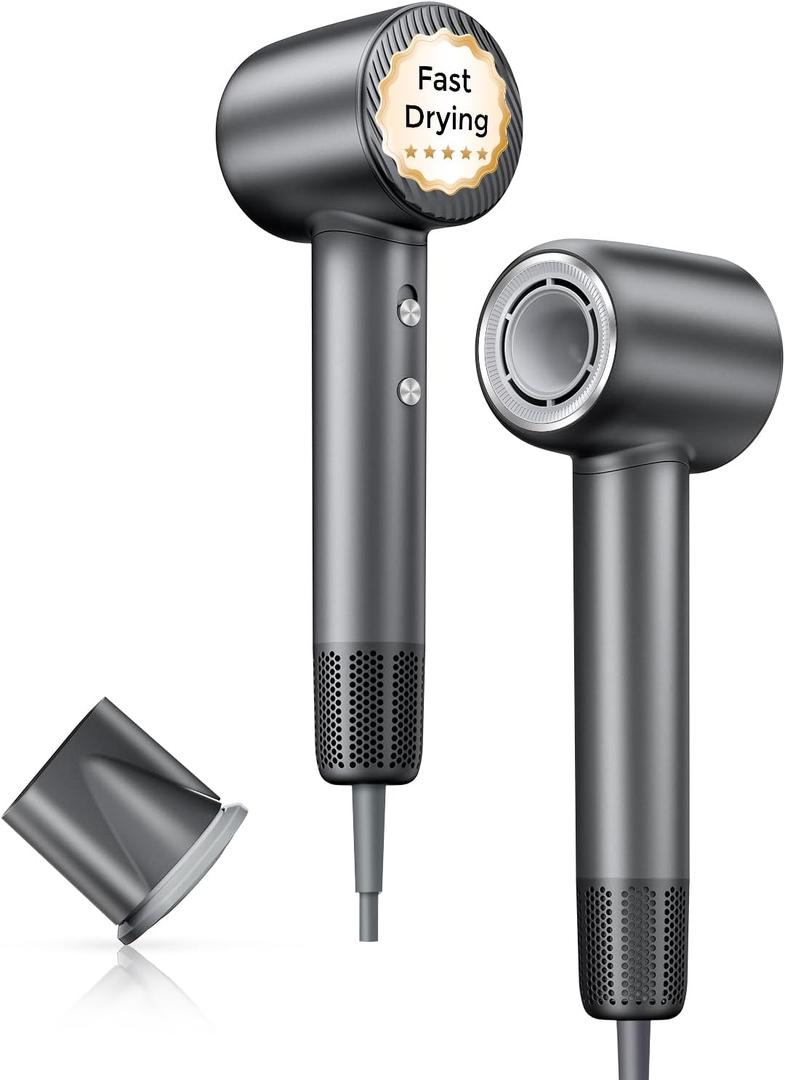 Hair Dryer, Professional 140000 RPM High-Speed Brushless Motor Negative Ionic Low Noise Blow Dryer for Fast Drying, Thermo-Control Quiet with Magnetic Nozzle for Home Travel Salon Use,Black
