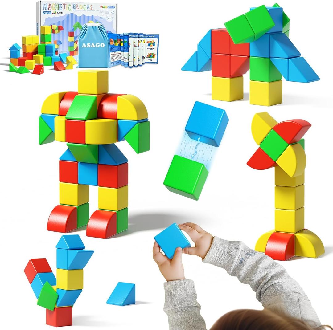 Magnetic Blocks for Toddlers, 1.34 inch 36PCS Kids Building Toys, Creative Stacking Colorful Sensory Block with Magnet, Educational Construction Cubes Set for Boys Girls Kids Ages 3 4 5 6 7 Year