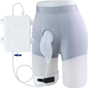 External Catheter for Men with Detachable Silicone Urine Bag (1000mL) | Wearable Urine Collector for Men with Reusable Tube 39.4in, Adjustable Anti-Slip Straps | Home & Daily Use (Gray Underwear+white Bag)