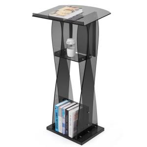 KSacry Acrylic Black Podium Stand with Storage Shelf,Plexiglass Pulpits for Churches,Conference,Speeches,Weddings,Classroom,Professional Presentation Podiums (23.6" L X 17.7" W X 43" H, Transparent)