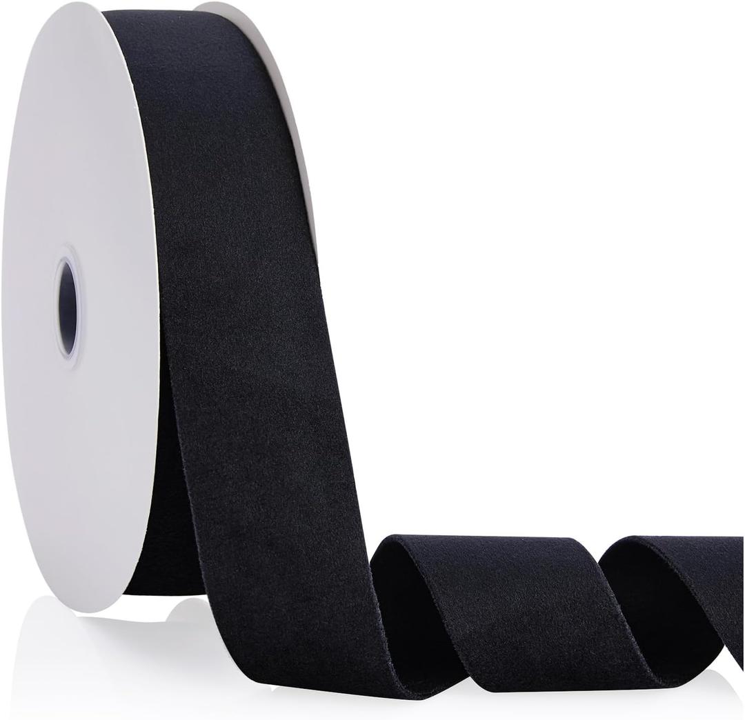 Black 1.5 inch Velvet Ribbon, Double Faced Continuous 20 Yards Velvet Ribbon Use for Christmas Tree Ornaments, Gift Wrapping, Bow Making, Wreath Decoration, Wedding Boutonnieres, Handmade Crafts, Black, .5" X 20 Yards