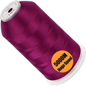 New brothread - Single Huge Spool 5000M Each Polyester Embroidery Machine Thread 40WT for Commercial and Domestic Machines - Dark Fuchsia
