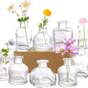 Hedume Set of 10 Small Glass Flower Vases, Clear Glass Bud Vases, Decorative Rustic Floral Vases, Mini Table Floral Vase for Home Decor Centerpieces, Events, Vintage Look