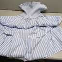 Womens Striped Summer Dress Elegant Ruffled Sleeve Button Down Tie Waist Maxi Shirt Dresses (Blue, XL)