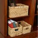Storage Baskets,Woven Natural Water hyacinth Box with Handle,Kingwillow.(Set of 3)