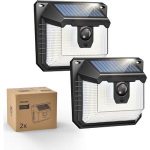 Philips Solar Lights Motion Sensor Outdoor, 120 LEDs Solar Powered Security Lights,3 Lighting Modes, Waterproof Wall Lights for Outside Yard Fence Garden Garage (5.24 inch)