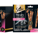 Sheba Meaty Tender Sticks Chicken Cat Treats, Salmon Flavor, Cat Snacks, 0.14 oz., 5 Count, Pack of 10 (50 Sticks Total) BB 07/13/2027