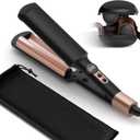 Mini Waver Curling Iron, Travel Hair Crimper and Waver Tool for Women Short Hair Double Barrel Curling Iron Portable, Dual Voltage, 5 Temps Anti-scalding for Date Work Daily Styling (Gold)