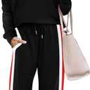 WIHOLL 2 Piece Lounge Sets for Women Long Sleeve Tops Wide Leg Sweatpants Sweatsuits with Pockets (XX-Large, Black)