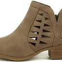 SODA Women's Round Toe Faux Suede Stacked Heel Western Ankle Bootie Size 8 (Light Taupe)