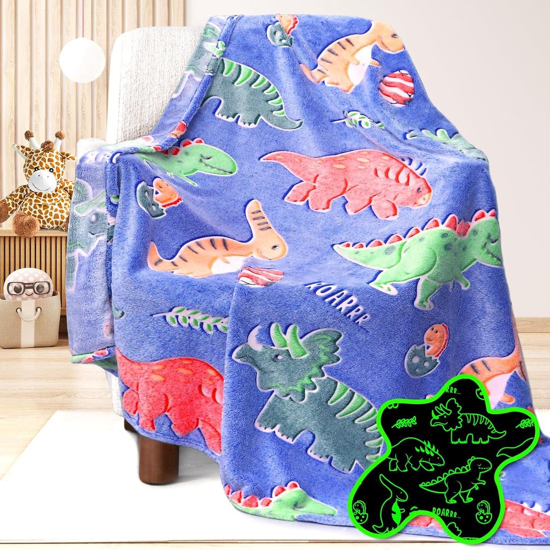 Dinosaur Toys Gifts for Kids Boys - Glow in The Dark Dinosaur Blanket Teen Girls Birthday for Age 2 3 4 5 6 7 8 9 10 Years Old Children Adults Throw 40" x 50" Inches