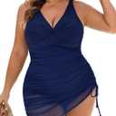 Blooming Jelly Womens Tummy Control Plus Size Swimsuit 2026 Swim Dress One Piece Modest Full Coverage Bathing Suit (X-Large Plus, Navy Blue)
