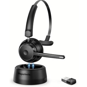Mopchnic Bluetooth Headset, Wireless Headphone with AI Noise-Canceling Microphone On Ear Wireless Headset with USB Dongle for Computer Office