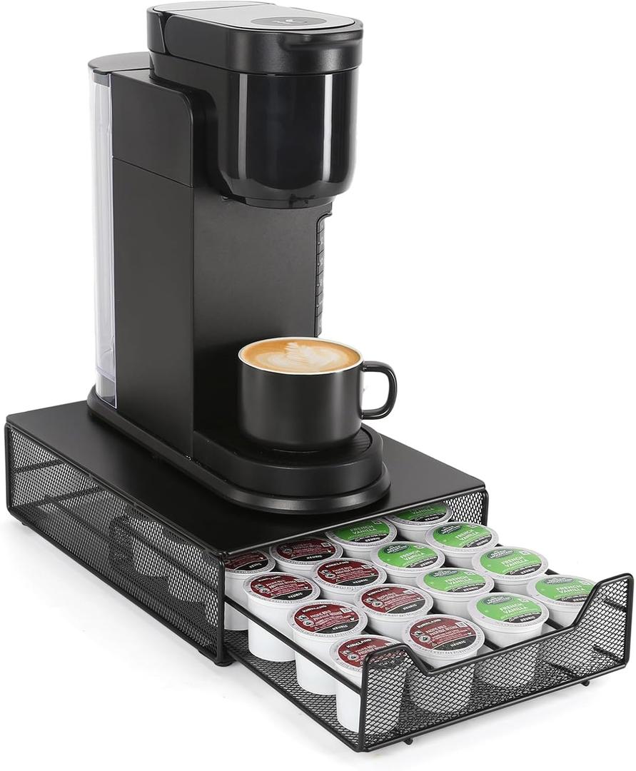 Compact Coffee Pod Holder Storage Drawer for K cup, Coffee Capsules Organizer, 24 Pod Capacity, Countertop Organizer, 13"L x 9.25" W x 2.75"H, Black, Ideal for Small Space Counters