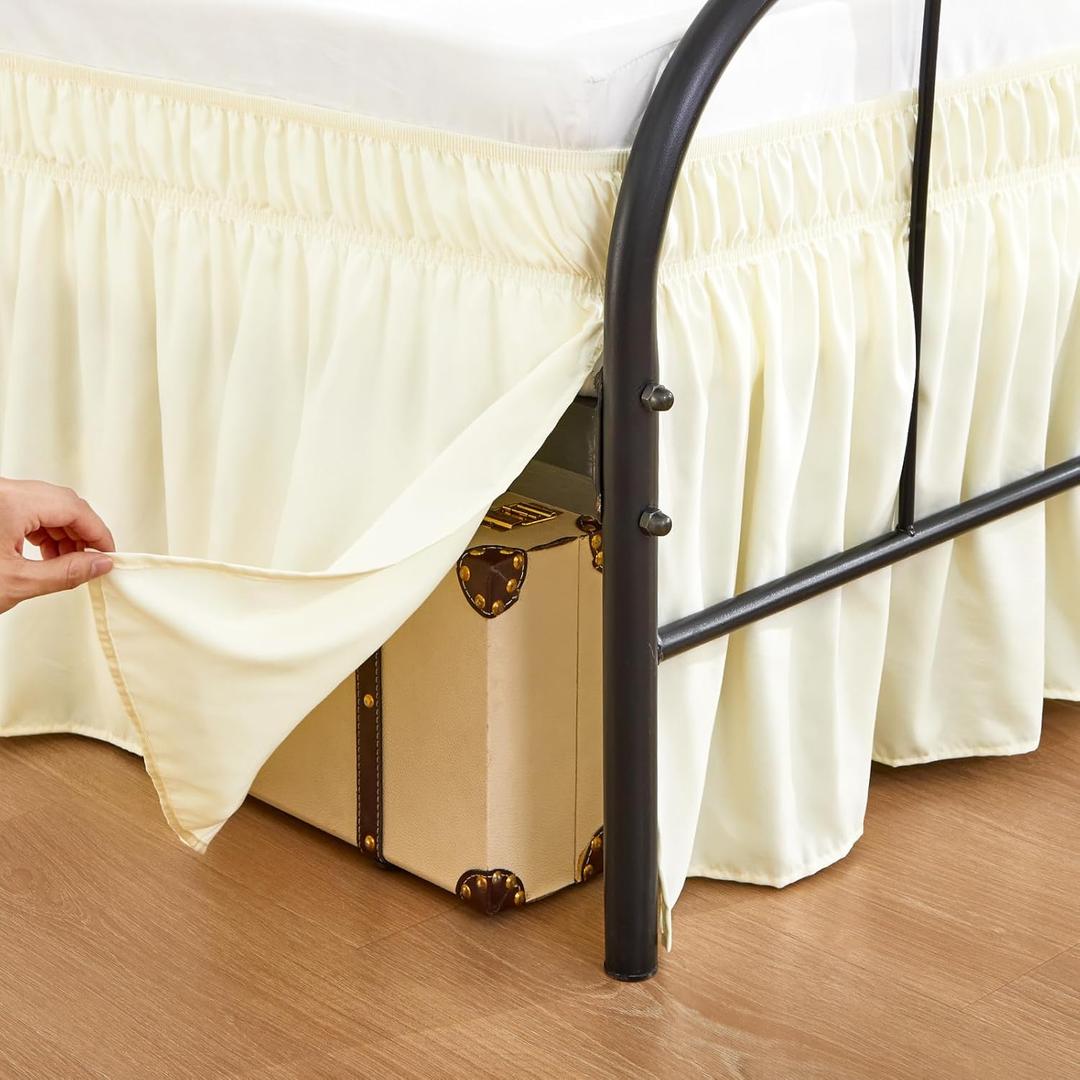 RIMELA Cream Yellow Bed Skirt Queen Size 18 Inch Drop Split Corners, Wrap Around Elastic Bedskirt, Dust Ruffle for Adjustable Bed Base Machine Washable Easy to Install Bed Skirts