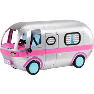 LOL Surprise OMG Glamper Fashion Camper Deluxe Doll Playset 55+ Surprises, Fully Furnished, Light Up Pool, Water Slide, Bunk Beds, Cafe, BBQ Grill, DJ Booth, Girls Toy Gift Ages 4+ Metallic Silver