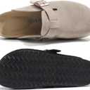 Suede Clogs for Women Leather Mules with Cork Footbed Arch Support Potato Shoes Men Womens Slip-On Clog with Adjustable Buckle Unisex Slippers Flats (M)