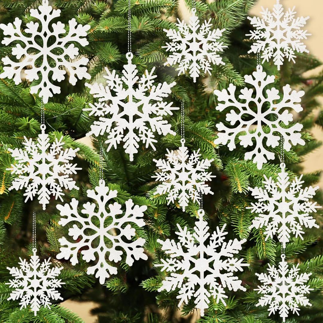 36pcs Snowflakes-Christmas Tree Decorations, Snowflake Ornaments for Tree, Plastic Glitter White Snow Flakes Ornaments, Christmas Indoor Winter Wonderland Decor, White