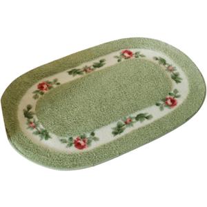 Pretty Floral Rural Style Rug, Soft Non-Slip Embroidered Oval Doormat Floor Mat Bath Mat, Bathroom Shower Rug Bedroom Living Room Carpet (19.7x31.5inches, Green)