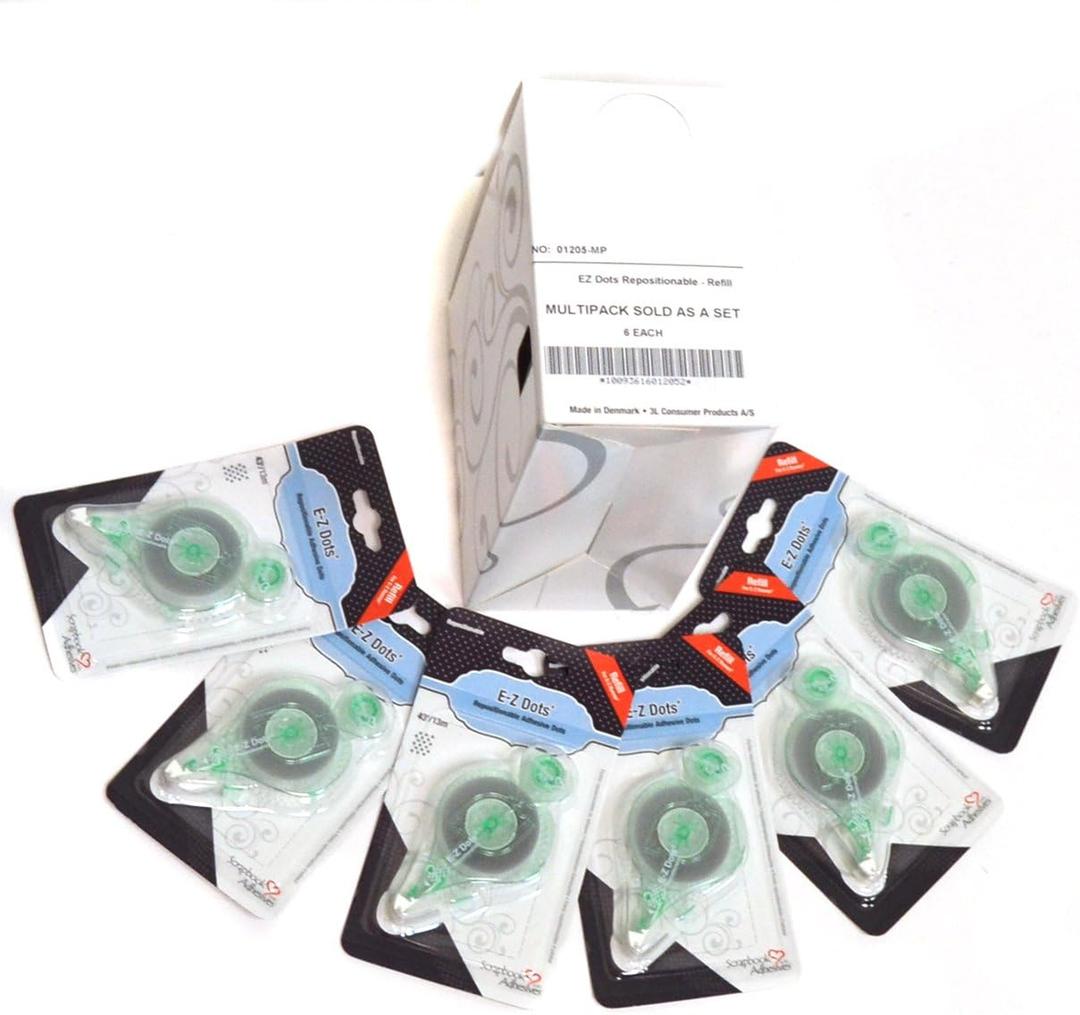 Scrapbook Adhesives by 3L, EZ Dots Repositionable Runner Refill Cartridge, 43 Feet (Pack of 6) (01205-MP)