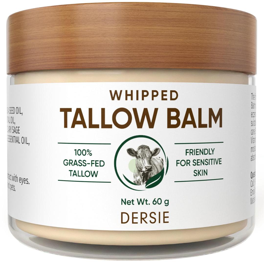 Beef Tallow Balm for Skin Organic: 100% Grass-Fed Whipped Tallow Balm for Deep Hydration, Skin Barrier Repair, Soothing - Tallow Moisturizer for Face & Body for Women, Men & Kids (Cream-Like Texture)