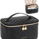 Prite Makeup Bag, Large Capacity Portable Travel Cosmetic Bag, Waterproof Makeup Organizer for Women with Handle and Divider (001 Black)