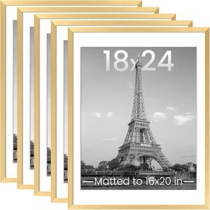 upsimples 18x24 Picture Frame Set of 5, Display Pictures 16x20 with Mat or 18 x 24 Without, Wall Gallery Poster Frames, Gold