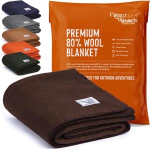 Woolly Mammoth Merino Wool Blanket - Large 66" x 90", 4LBS Camp Blanket | Cabin Throw, Cold Weather, Emergency, Dog Camping Gear, Hiking, Survival, Army, Outside, Outdoors, Twin Size Bed, Brown Color