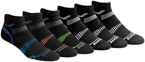 Saucony Men's Standard RunDry Mesh Ventilating Comfort Fit Performance Quarter Socks Fashion Black (6 Pairs) Large