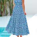 PRETTYGARDEN Womens 2026 Summer Dresses Fashion Clothing Floral Maxi Dress Ruffle Long Flowy Boho Beach Vacation Sundresses (Blue, XXL)
