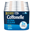 Cottonelle Ultra Clean Toilet Paper with Active CleaningRipples Texture, Strong Bath Tissue, 32 Family Mega Rolls = 176 Regular Rolls (8 Packs of 4)
